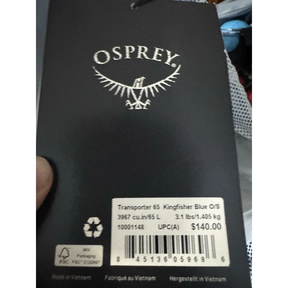 Osprey Transporter 65L Duffle Bag Mesh Insert Blue Travel Utility Small
